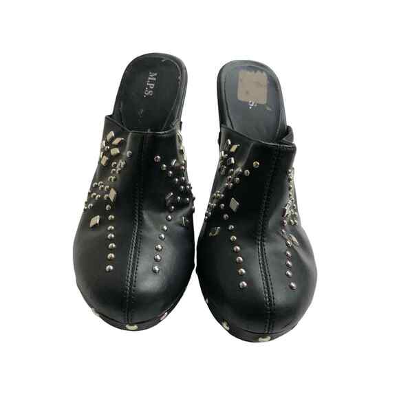 M.P.S. Womens Black Faux Leather Studded Heels Clog Mules size Slides Size 8 - Picture 5 of 9